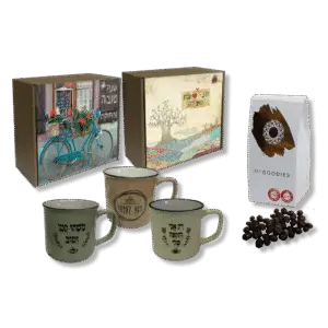 מתנה לחג ראש השנה - 2 ספלים ושוקולד