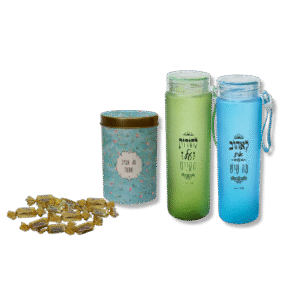 מתנות לפסח – פחית פרלינים ובקבוק זכוכית מעוצב