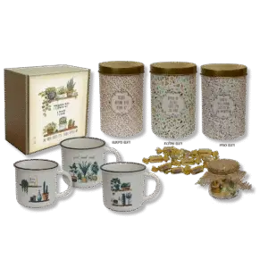 מתנה ספלים עם פרלינים וחליטה