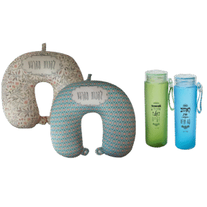 כרית צוואר ובקבוק זכוכית מעוצב  – מתנה לאישה